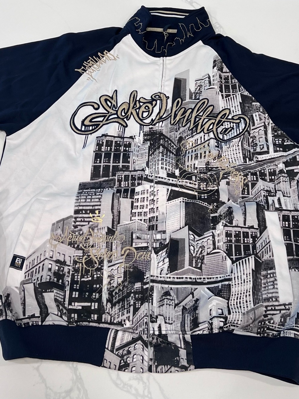 Ecko Unlimited Navy & White Cityscape Zip Hoodie